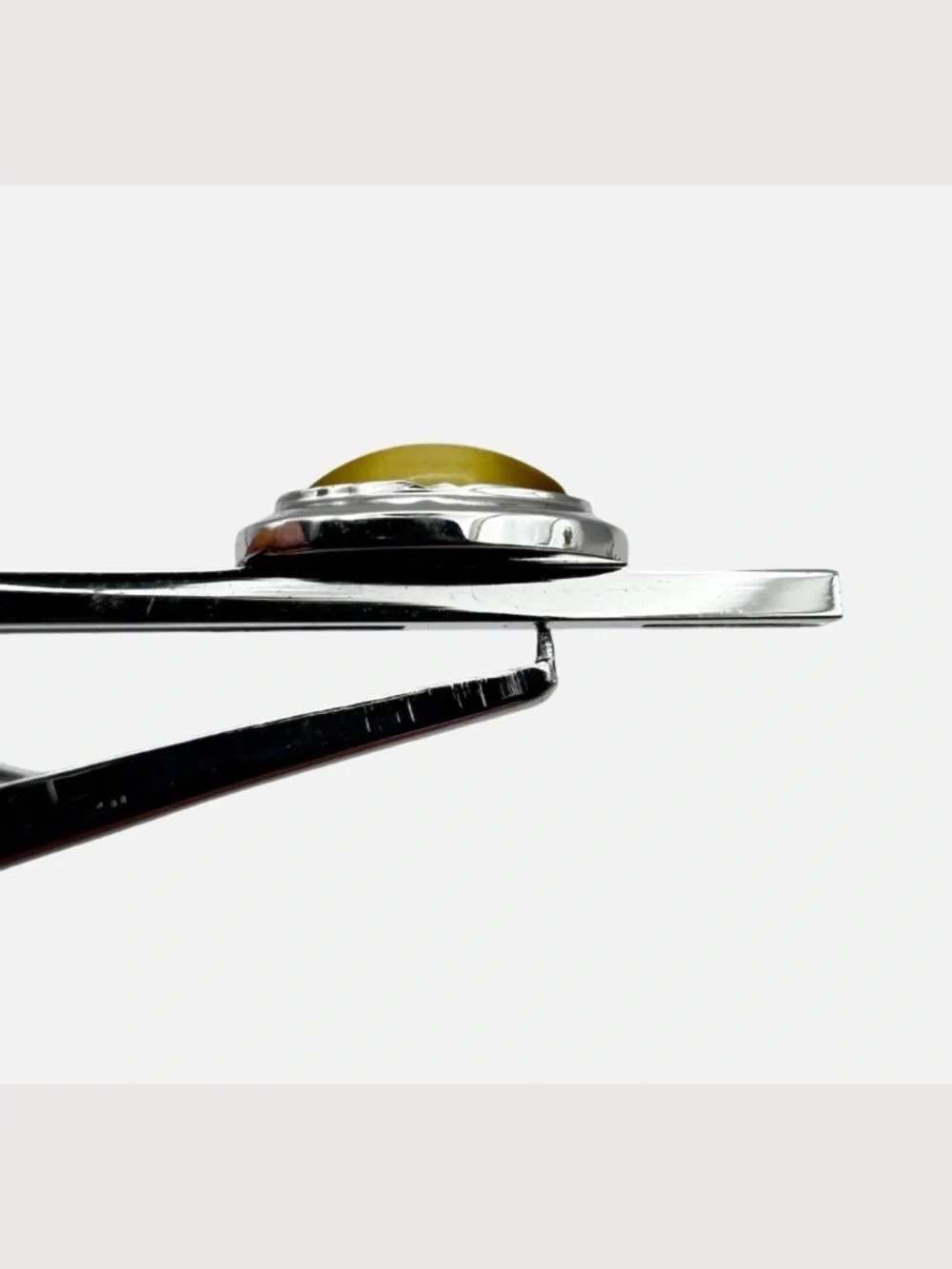 Vintage Yellow Cats Eye Cufflinks Tie Clip Set Silver Tone Japan Mens Formal Box